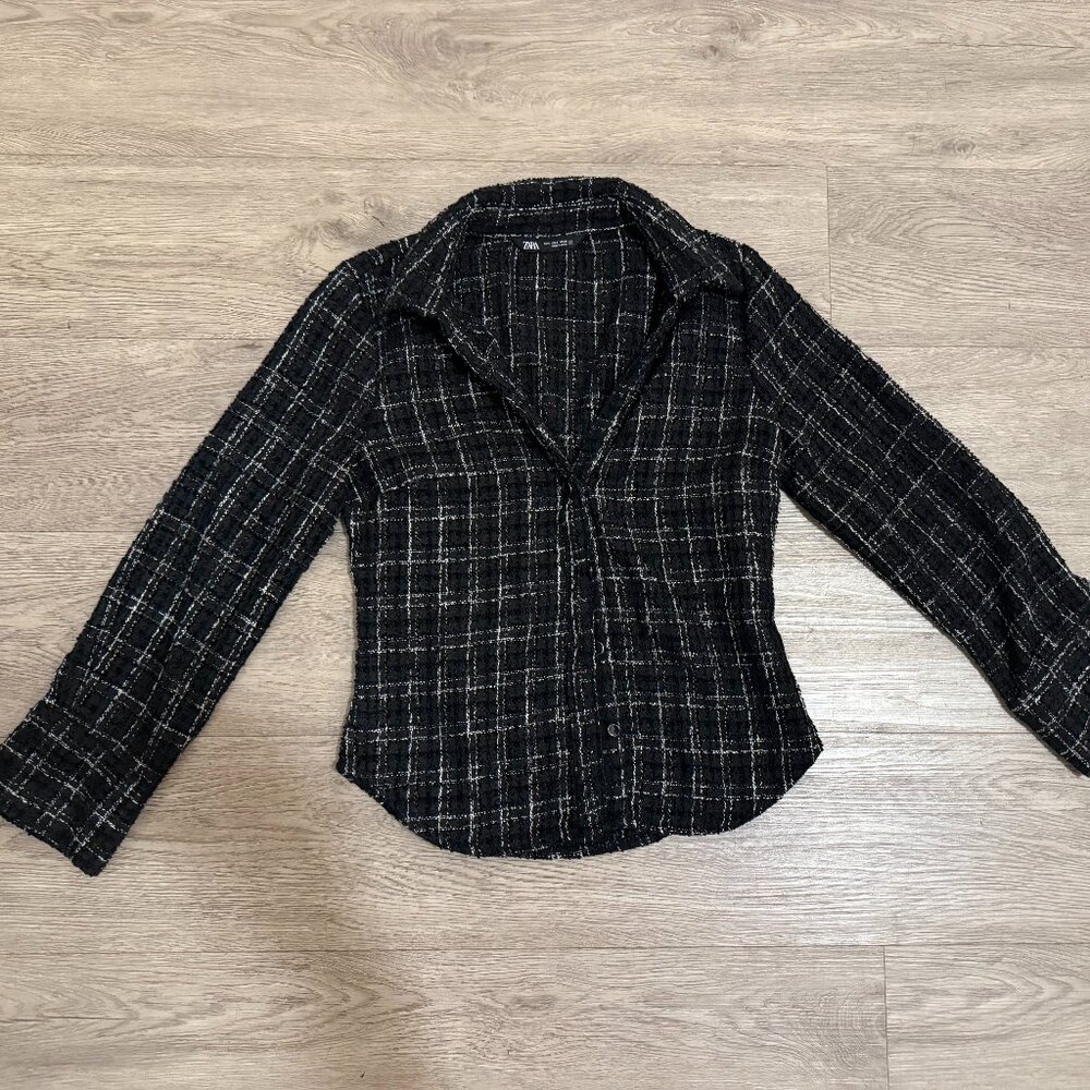 Zara Black Plaid Blouse, Size S